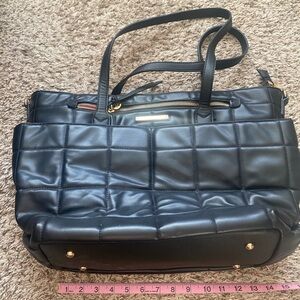 Poppy & Peonies Black Quilted Tote